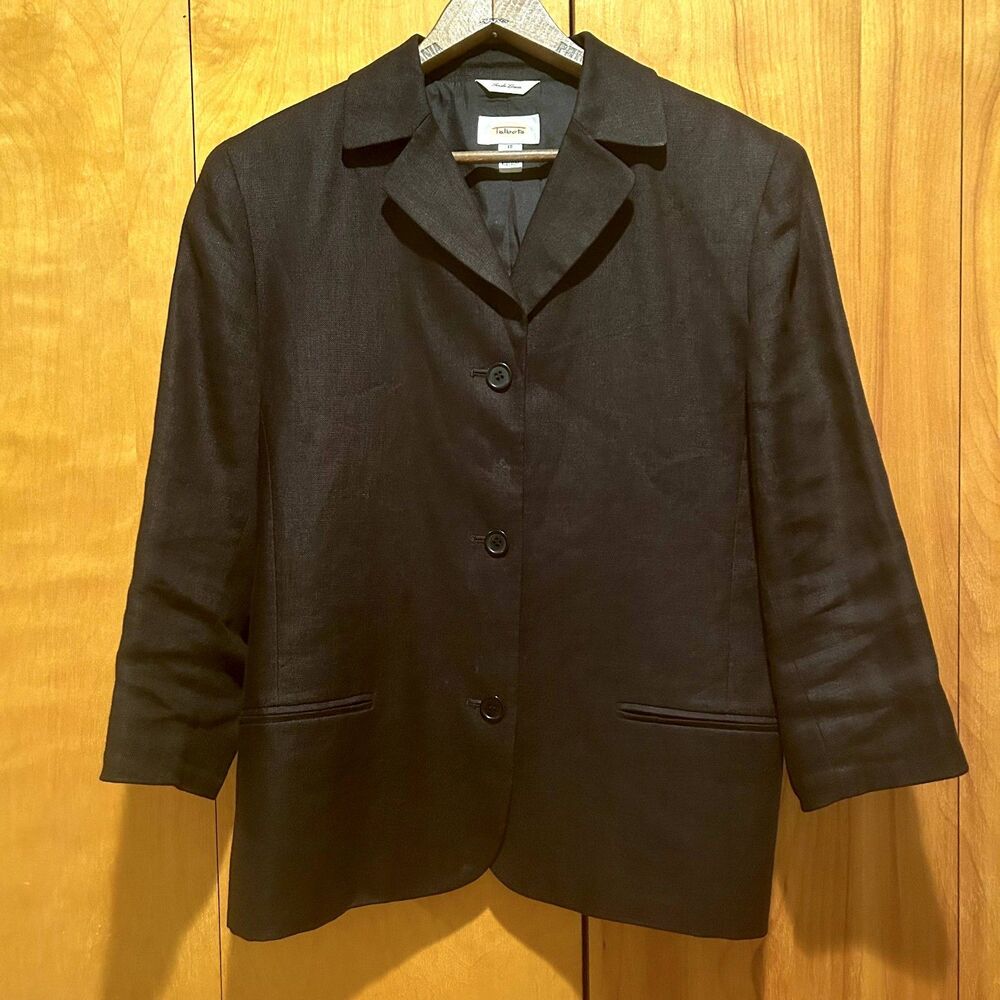 Talbots Black Linen‎ Blazer-Sz 10-3/4 Sleeve-Irish Linen-Classic-Old Money